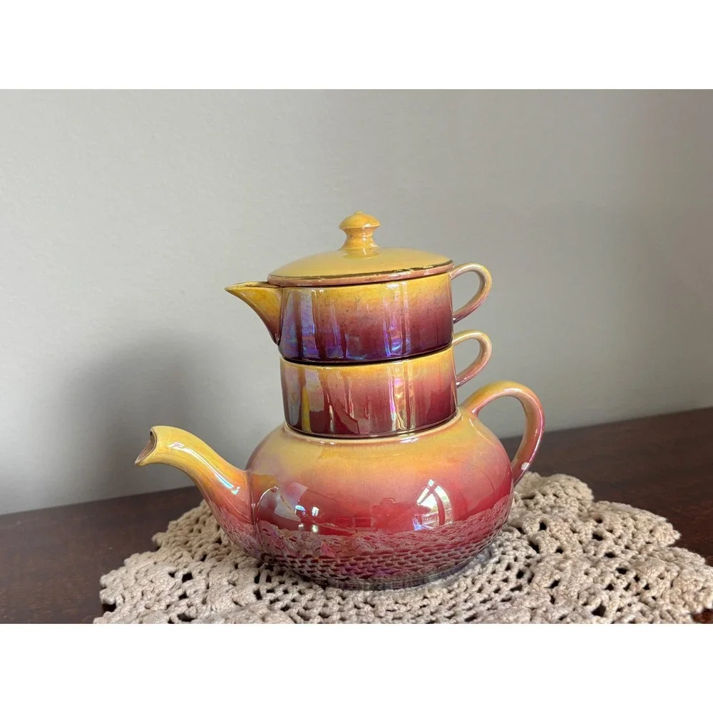 Vintage Royal Winton Grimwades stackable 4-pc tea set luster rainbow art deco